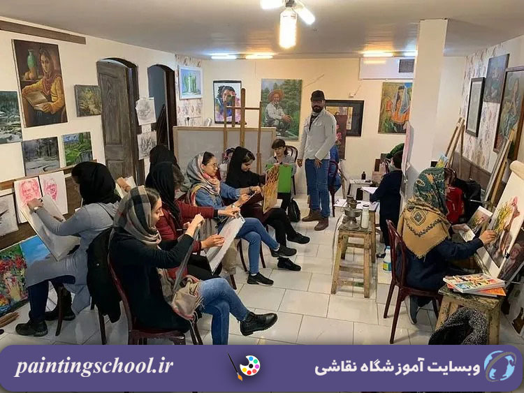 هنرجویان و مربی و فضای آموزشگاه نقاشی آسیایی در مشهد - وبسایت آموزشگاه نقاشی